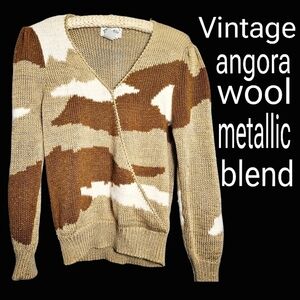 Vintage angora, wool, lurex blend metallic copper accent sweater